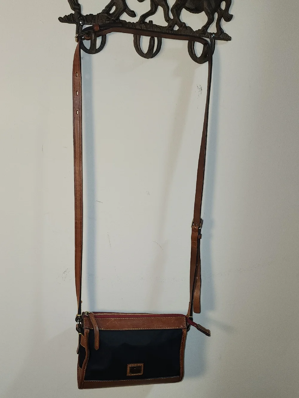 Dooney & Bourke Black and Brown Leather-Trim Nylon Messenger Crossbody Purse